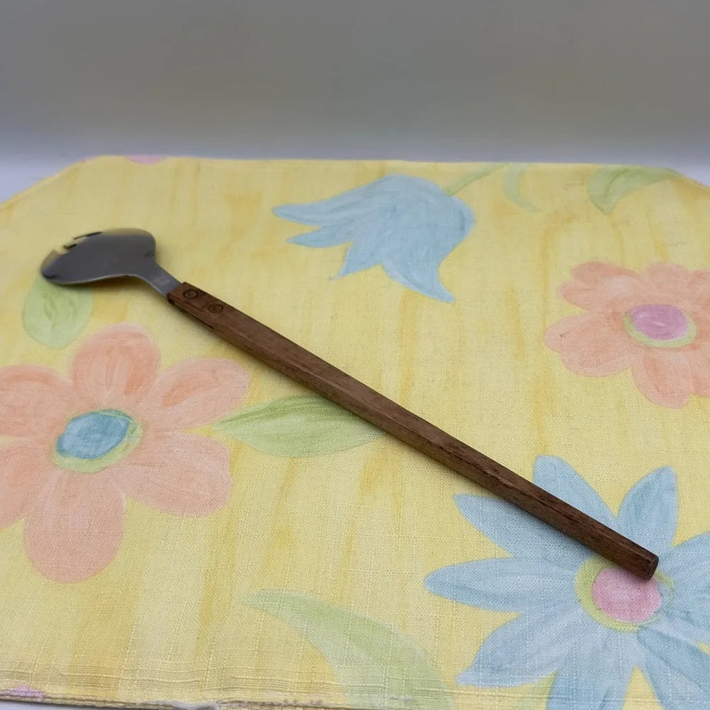 Vintage Mid Century Salad Fork Stainless Steel Wood Handle Japan MCM 13 inch